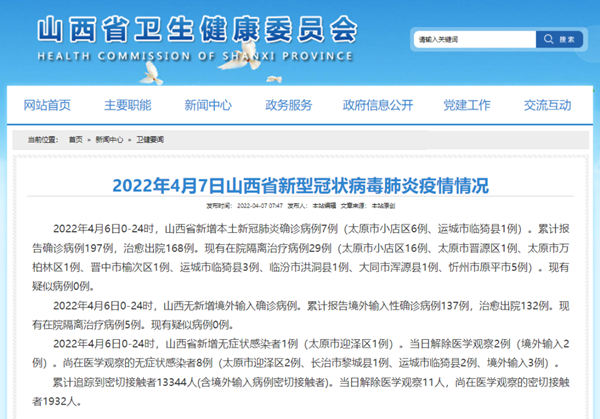 山西昨日新增本土確診病例7例在太原市和運(yùn)城市